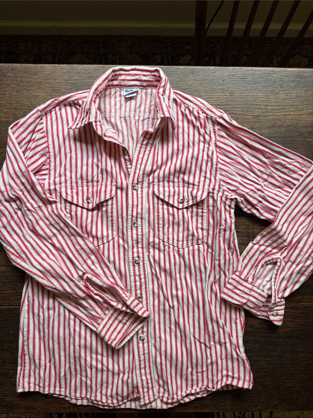 OshKosh B'gosh Red and White Striped Button-Up Shirt - Medium